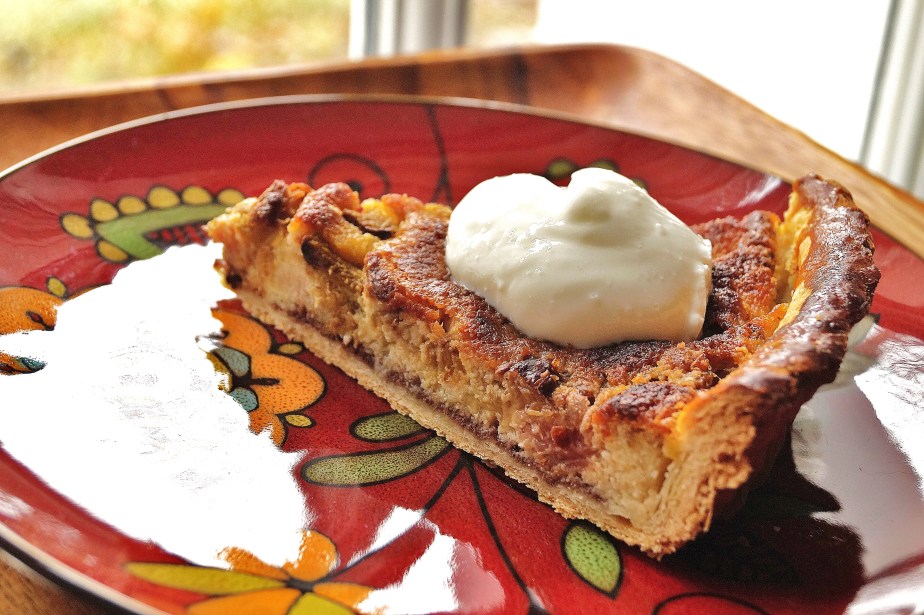 Rhubarb, chocolate and almond tart